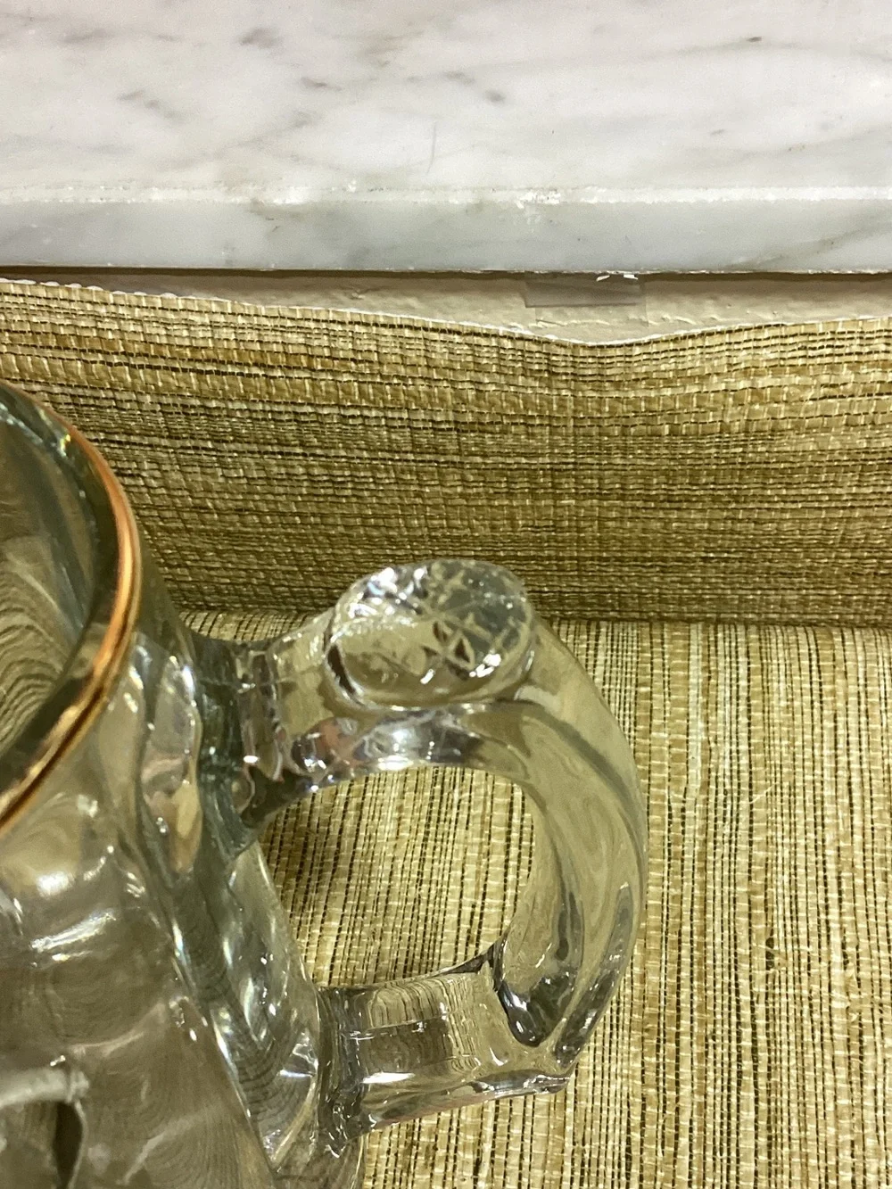 Clear Glass Golf-Themed Beer Stein with Gold Trim
